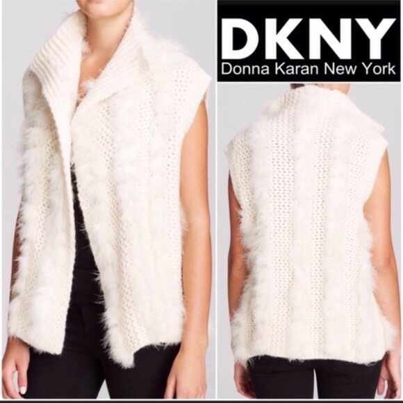 Dkny Sweaters - DKNY Feather Trimmed Alpaca Wool Cardigan